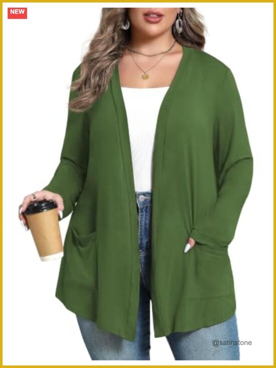 Sweaters - Plus Size Lightweight Cardigan Soft with Pockets 1X-5X